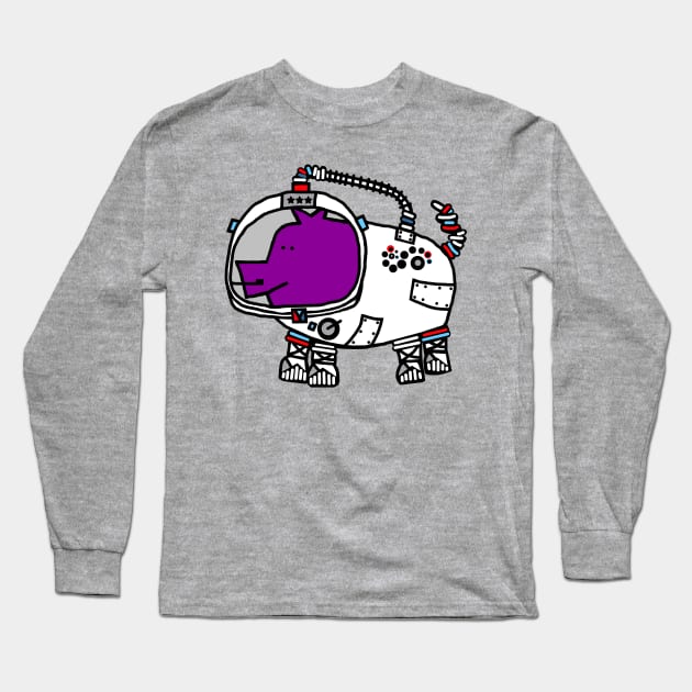 Astronaut Space Pilot Sci Fi Purple Pig Long Sleeve T-Shirt by ellenhenryart